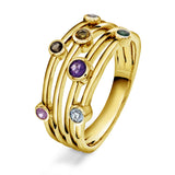 Ring i Gult/Hvitt Gull (585), 0.35 Flerfarget Edelstener