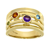 Ring i Gult/Hvitt Gull (585) med Flerfarget Edelstener