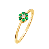 Diamantring i Hvitt/Gult Gull 0.03 tw/si og 0.18ct smaragd