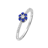 Diamantring i Hvitt/Gult Gull 0.07 tw/si og 0.19ct safir