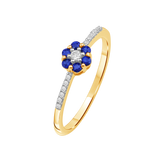 Diamantring i Hvitt/Gult Gull 0.07 tw/si og 0.19ct safir