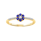 Diamantring i Hvitt/Gult Gull 0.07 tw/si og 0.19ct safir