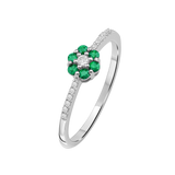 Diamantring i Hvitt/Gult Gull 0.07 tw/si og 0.19ct smaragd