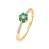 Diamantring i Hvitt/Gult Gull 0.07 tw/si og 0.19ct smaragd