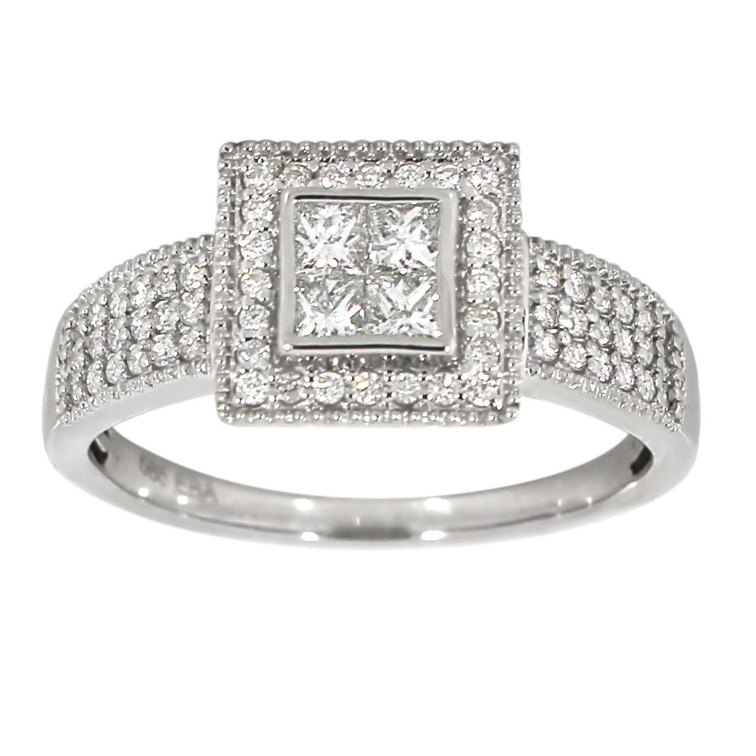 Diamantring firkantet 0.30ct TWVS + 0.30ct TWSi - Diamanthuset