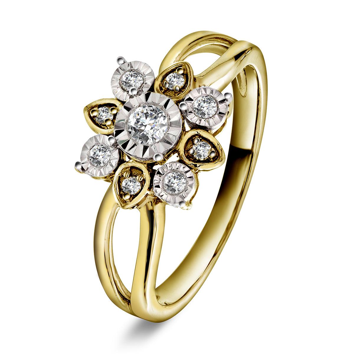 Diamantring i gult gull Rosettstjerne, 0.20ct TWSi - Diamanthuset