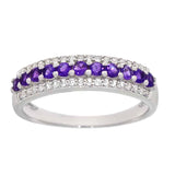 Hvittgullsring med hvit topas og ametyst