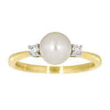 Perlering med diamant i gult gull, 7 mm, 0,08 CT TWSI