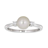 Perlering med diamant i hvitt gull, 7 mm, 0.08CT TWSI