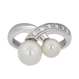 Perlering med diamant i hvitt gull, 6-7 mm, 0.10 CT TWSI