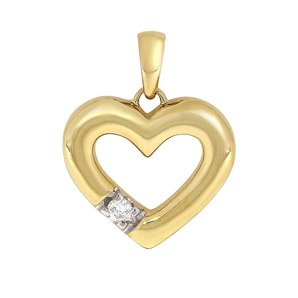 Allianse halssmykke med hjerte i gult gull, 0,05ct TWSI - Diamanthuset