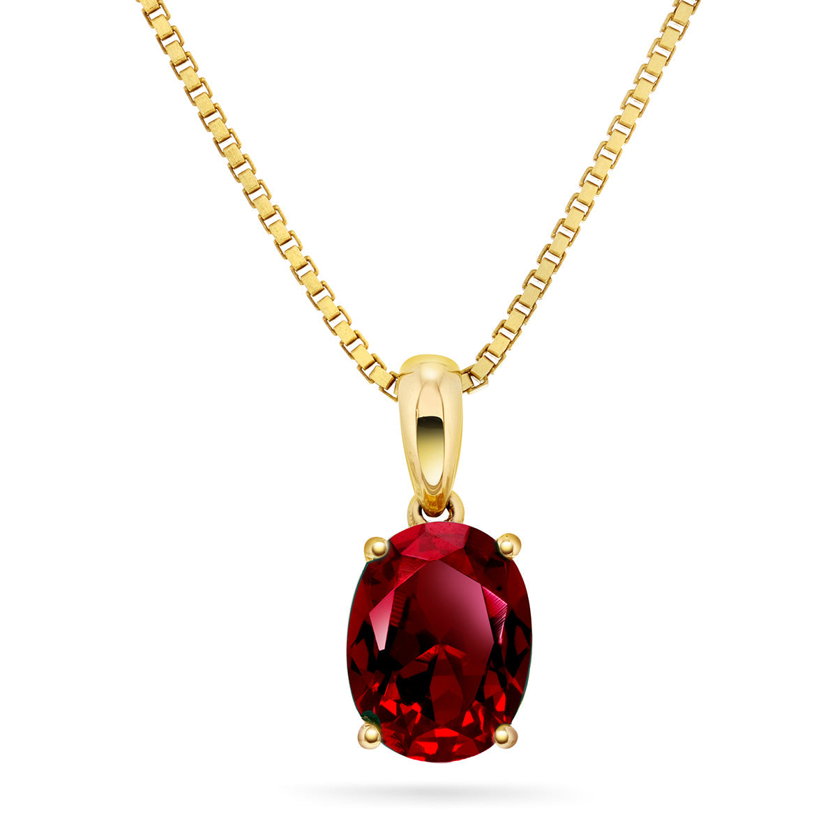Halssmykke i Gult Gull (585) med 2.50ct Granat – granat hos Diamanthuset, gullsmed i Kristiansand