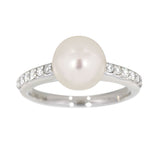 Diamantring i 14kt Hvitt Gull,, 0.25ct TW/SI Diamanter og 9mm Perle