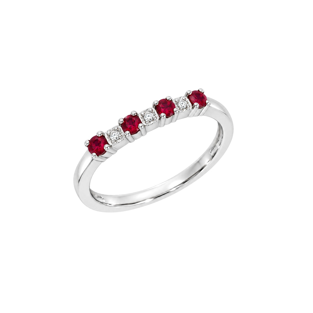 Ring i Hvitt Gull (585), 0,01 ct TW/SI Diamanter og Rubiner – Diamanthuset