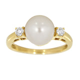 Diamantring i 14kt Gult/Hvitt Gull,, 0.10ct TW/SI Diamanter og 8-8,5mm Perle