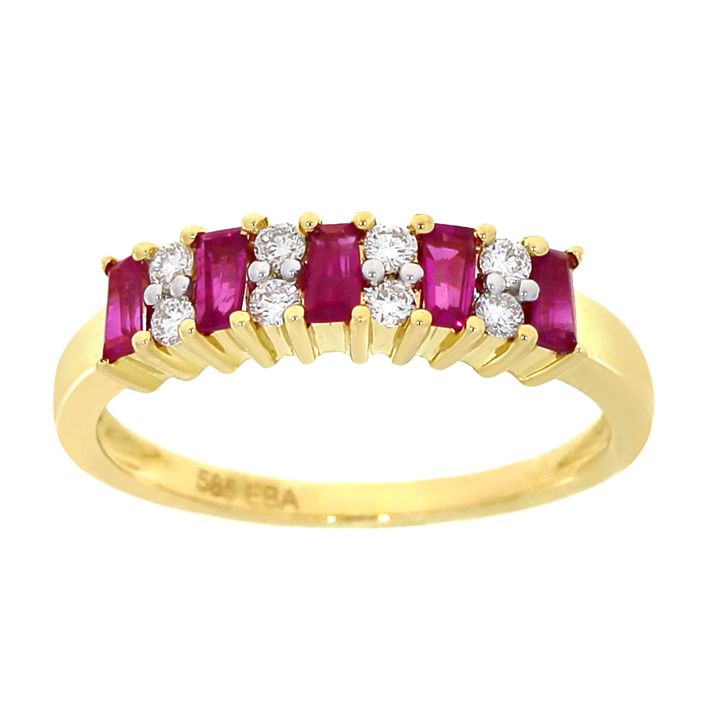 Diamantring med rubin i hvitt gull, 0.21CT TWSI