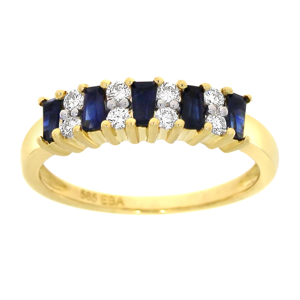 Diamantring med safir i hvitt gull, 0.21CT TWSI