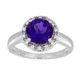 Diamantring hvitt/gult gull 0.15ct TW/SI Diamanter med Ametyst