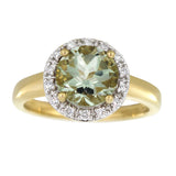 Diamantring hvitt/gult gull 0.15ct TW/SI Diamanter med Grønn Ametyst