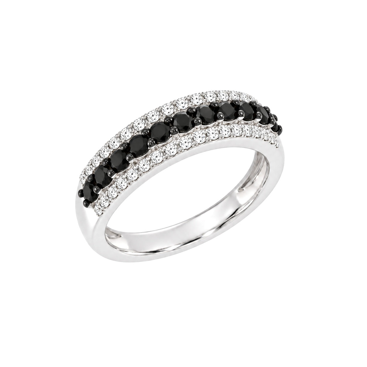 Ring i Hvitt Gull, 0,25 ct Hvit Topas og 0,50 ct Svarte Diamanter – Diamanthuset