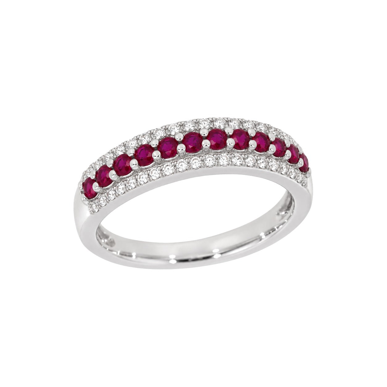 Ring i Hvitt Gull, 0,25 ct Hvit Topas og 0,50 ct Rubiner – Diamanthuset