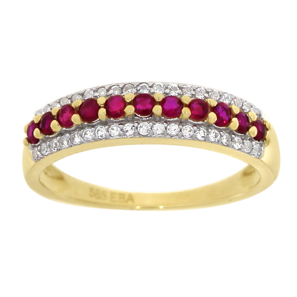 Ring i Hvitt Gull, 0.25ct Hvit Topas og 0.50ct Rubiner