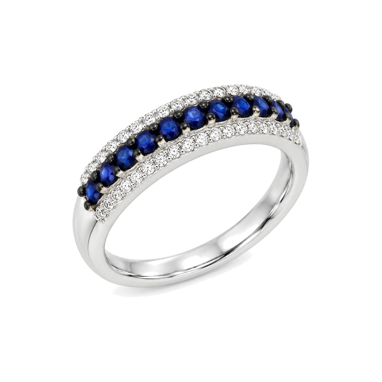 Ring i Hvitt Gull, 0,25 ct Hvit Topas og 0,50 ct Safirer – Diamanthuset