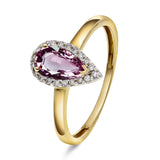 Diamantring Gult Gull med Ametyst og 0.12ct TW/SI Diamanter