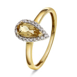 Diamantring Gult Gull med Citrin og 0.12ct TW/SI Diamanter