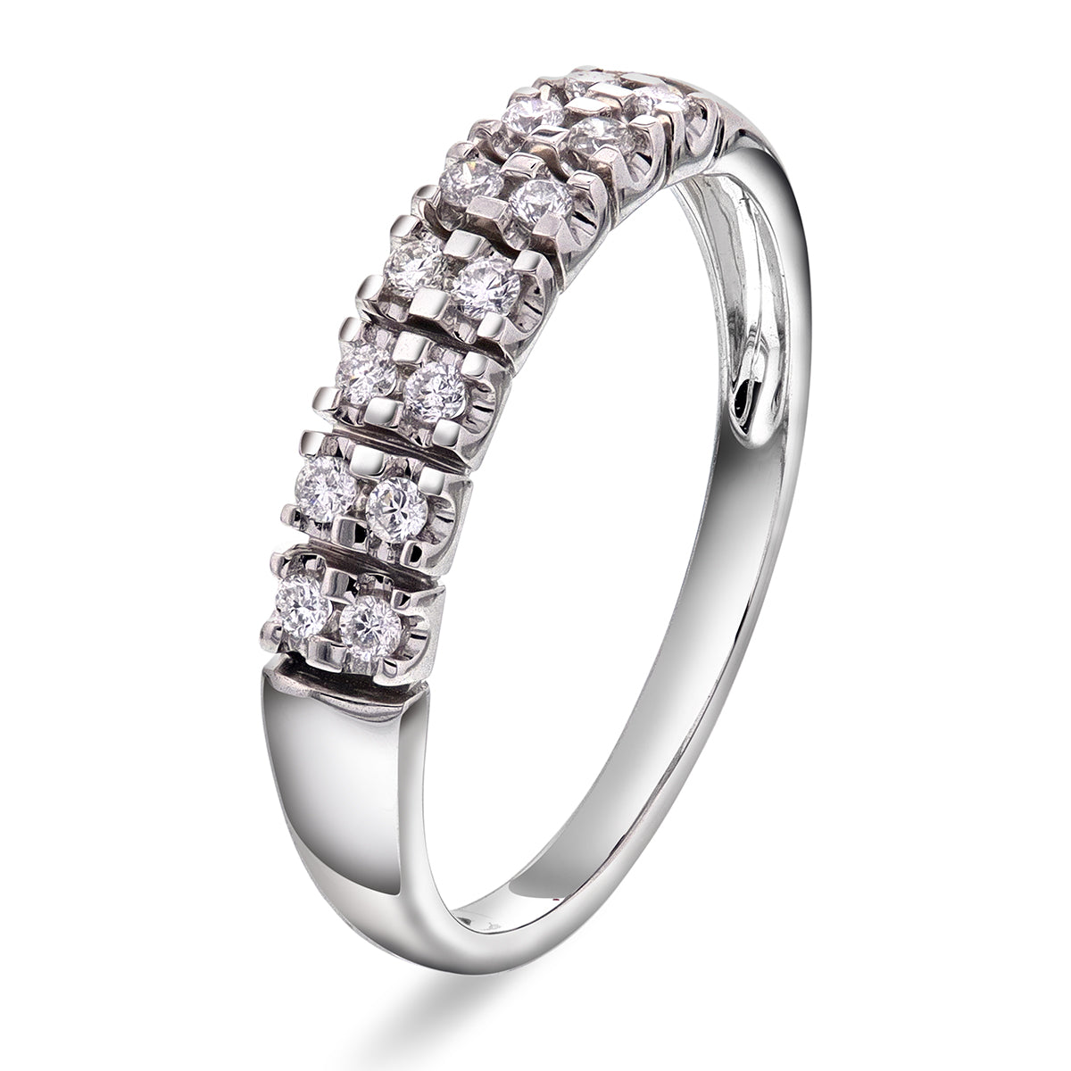 Dobbel rekkering i Gult/Hvitt Gull med to rader diamanter , 0.22ct