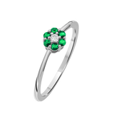 Diamantring i Hvitt/Gult Gull 0.03 tw/si og 0.18ct smaragd