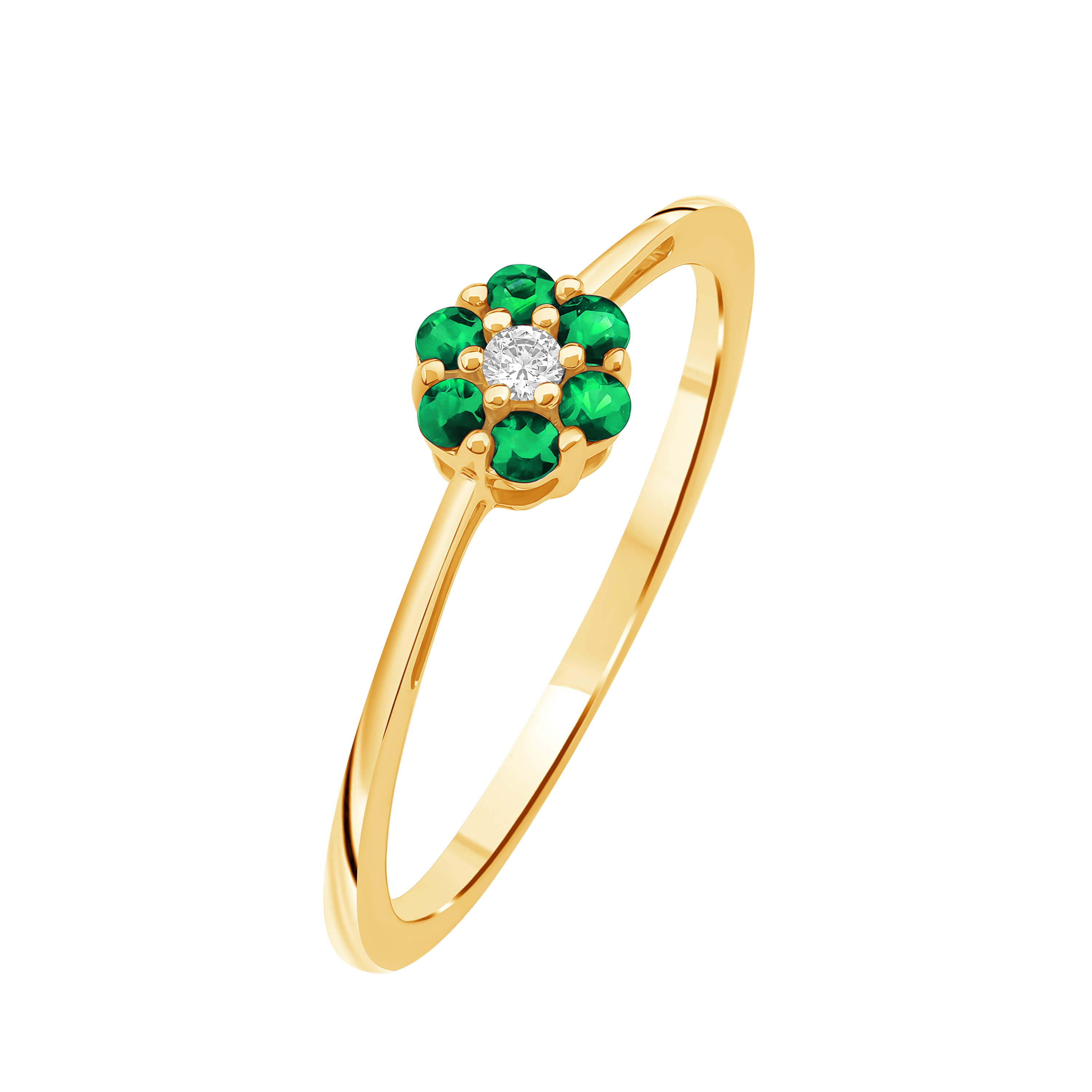 Diamantring i Hvitt/Gult Gull 0.03 tw/si og 0.18ct smaragd
