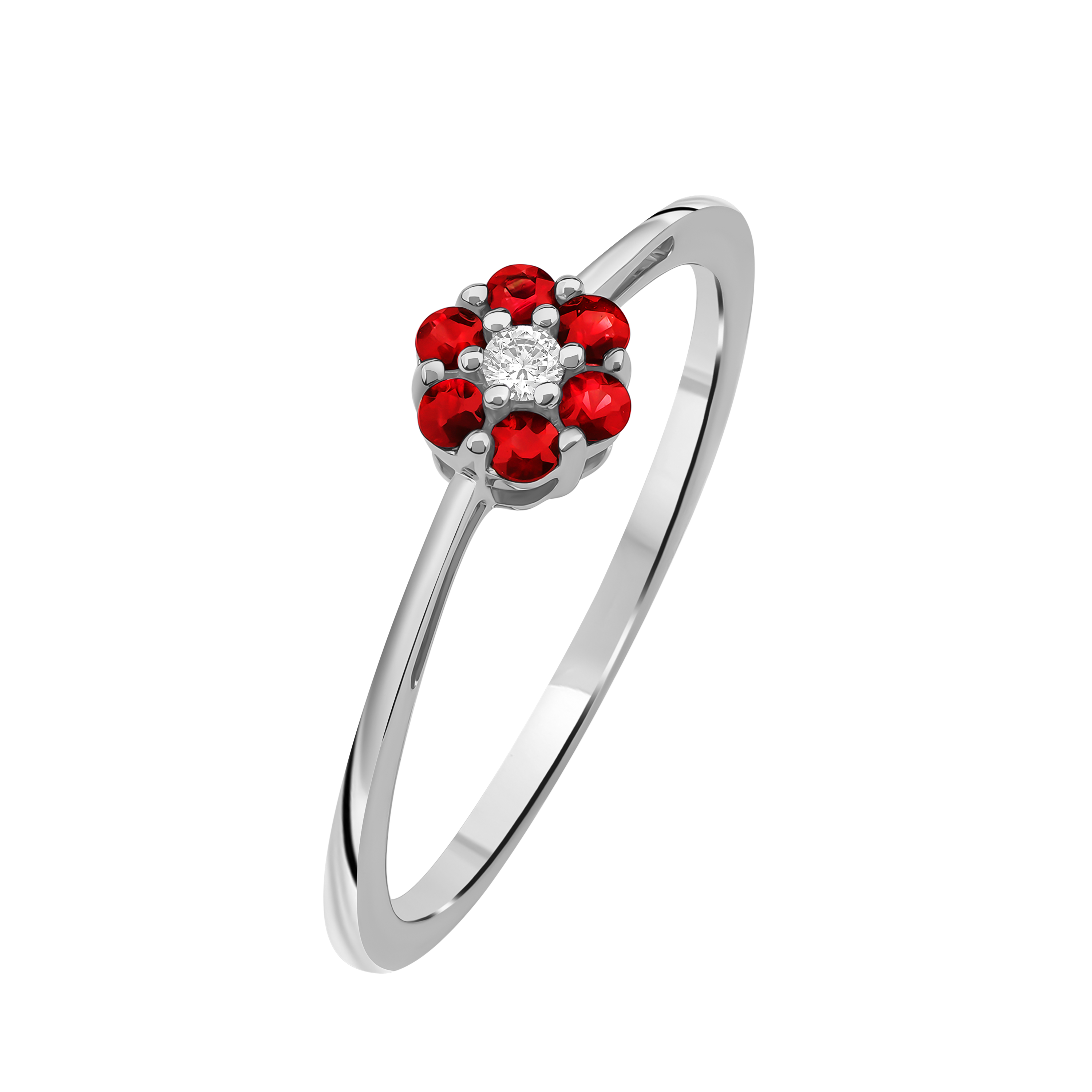Diamantring i Hvitt/Gult Gull 0.03 tw/si og 0.18ct rubin