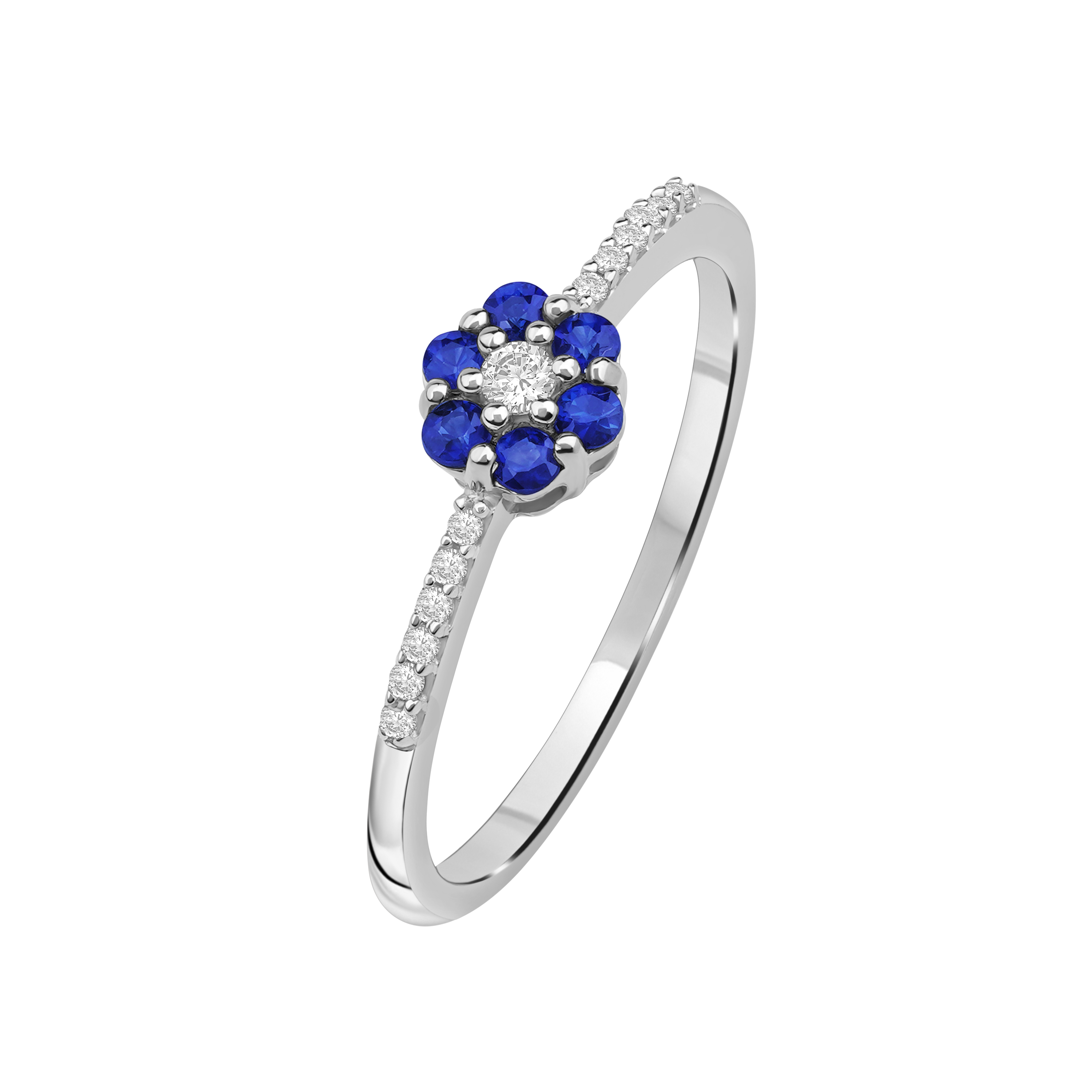 Diamantring i Hvitt/Gult Gull 0.07 tw/si og 0.19ct safir