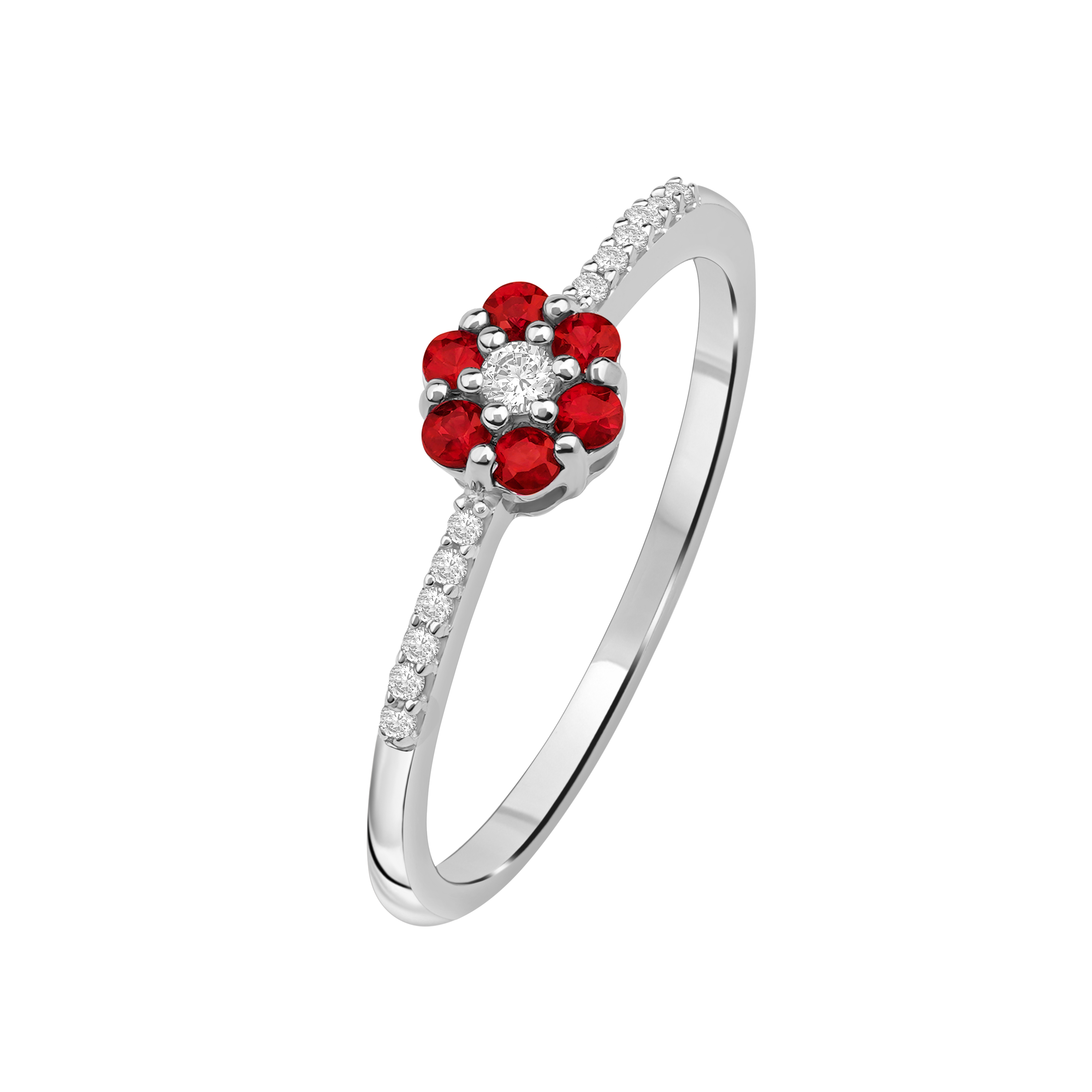 Diamantring i Hvitt/Gult Gull 0.07 tw/si og 0.19ct rubin