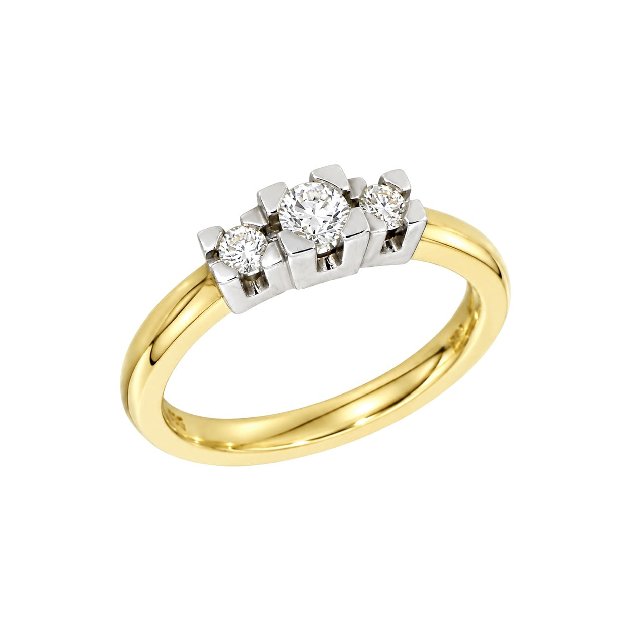 Diamantring Gult/Hvitt Gull og tre diamanter 0,25 ct TW/SI – Diamanthuset