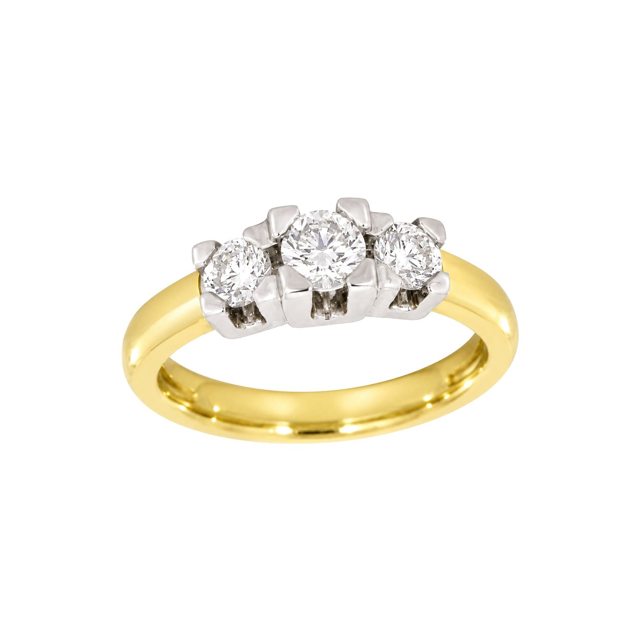 Diamantring i Gult/Hvitt Gull og tre Diamanter 0,75 ct TW/SI – Diamanthuset