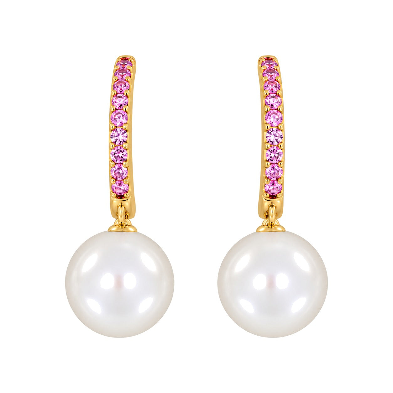 Ørepynt i Gult Gull(585), 0,34 ct Rosa Safir og 9.5mm Perle – Diamanthuset
