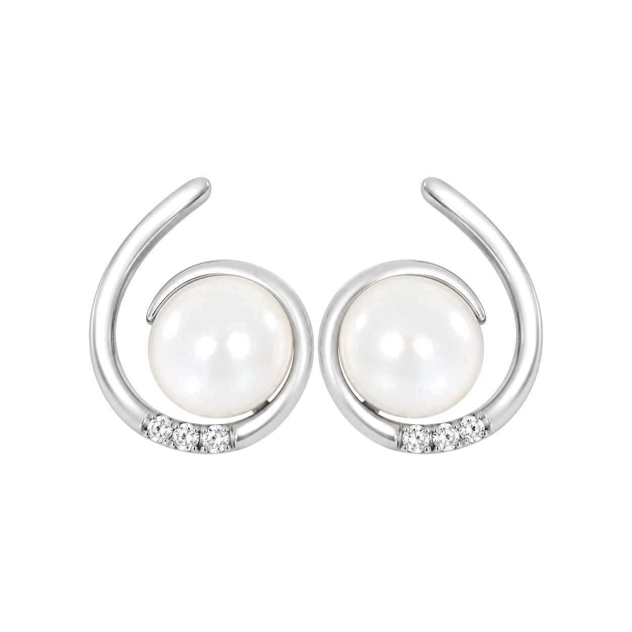 Diamantørepynt i 14kt Hvitt/Gult Gull,, 0,06 ct TW/SI Diamanter og 8mm Perle – Diamanthuset