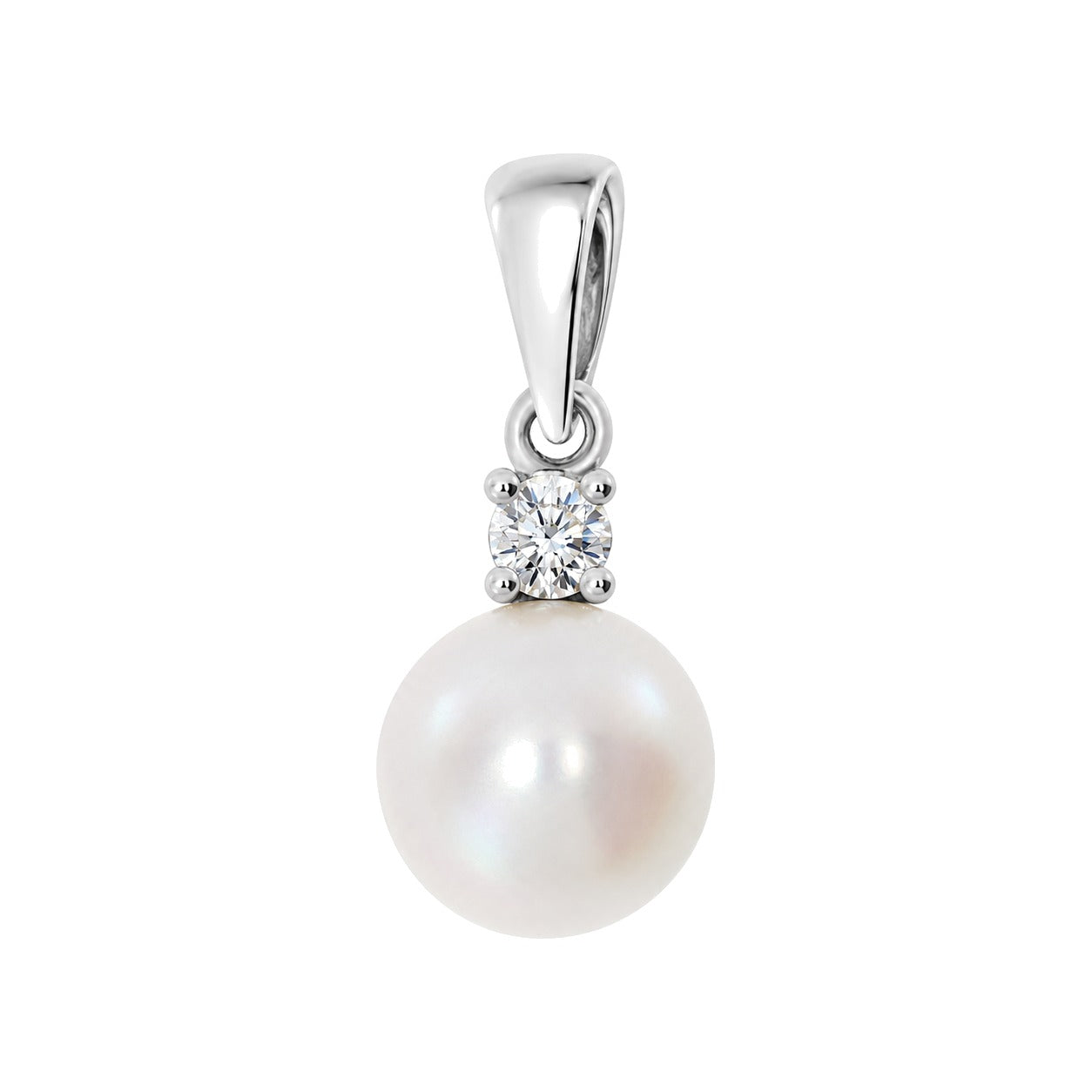Halssmykke i 14kt Hvitt Gull (585), 0,08 ct TW/SI Diamant og 6.5-7mm Perle – Diamanthuset