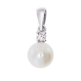 Halssmykke i 14kt Hvitt Gull (585), 0.08ct TW/SI Diamant og 6.5-7mm Perle