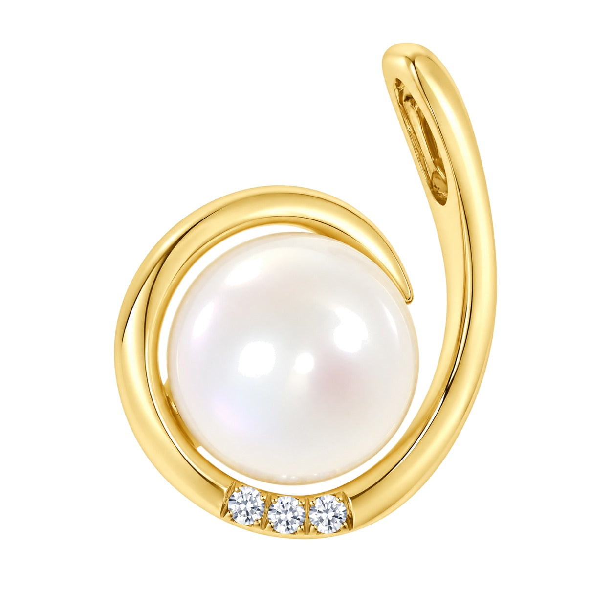 Halssmykke i 14kt Gult/Hvitt Gull (585), 0,03 ct TW/SI Diamant og 10mm Perle – Diamanthuset