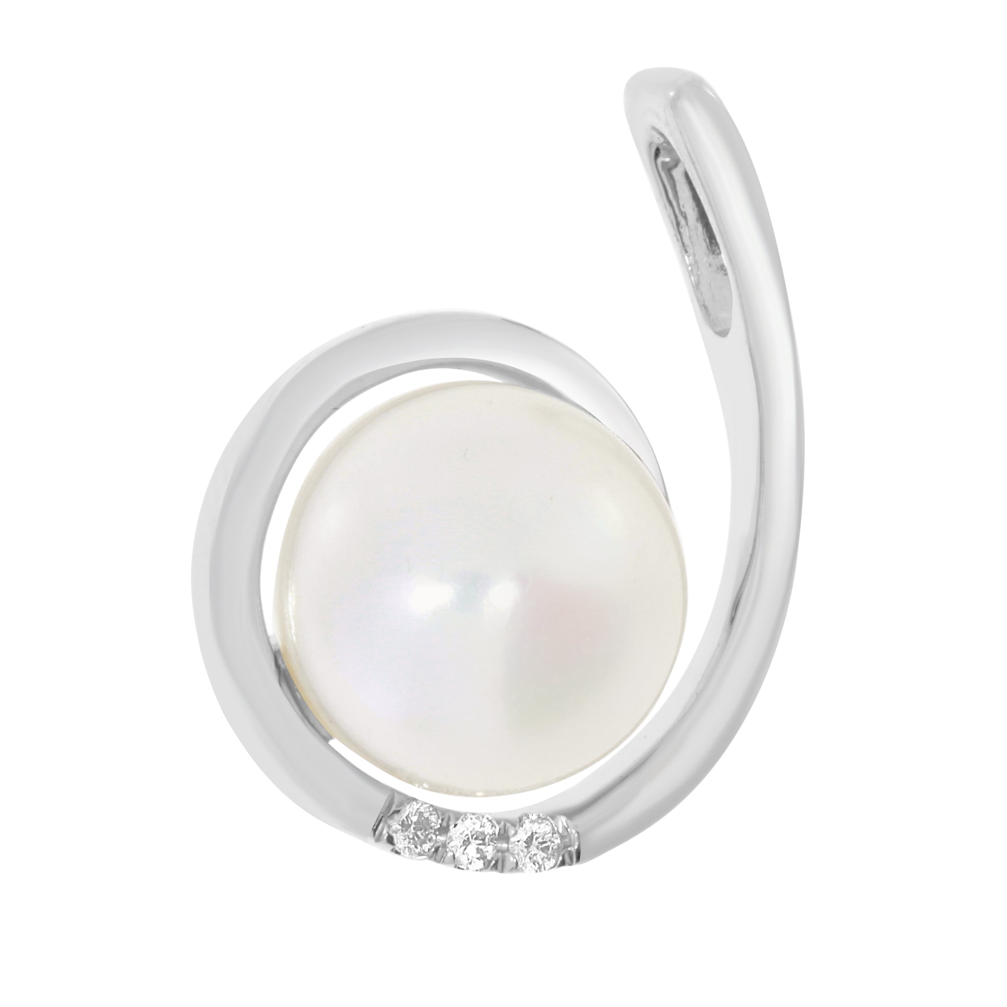 Halssmykke i 14kt Gult/Hvitt Gull (585), 0.03ct TW/SI Diamant og 10mm Perle
