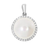 Halssmykke i 14kt Gult/Hvitt Gull (585), 0.15ct TW/SI Diamant og 11mm Perle