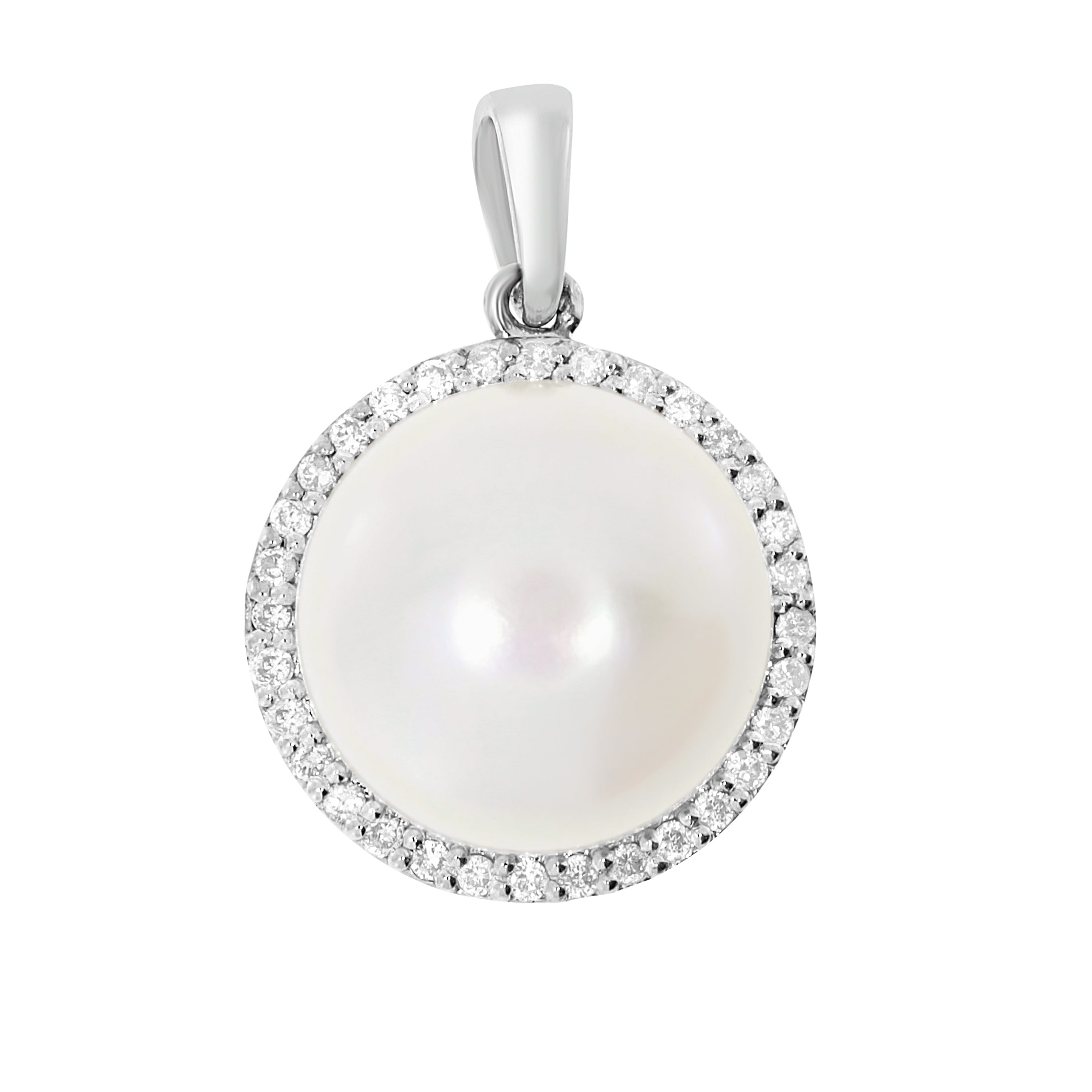 Halssmykke i 14kt Gult/Hvitt Gull (585), 0.15ct TW/SI Diamant og 11mm Perle