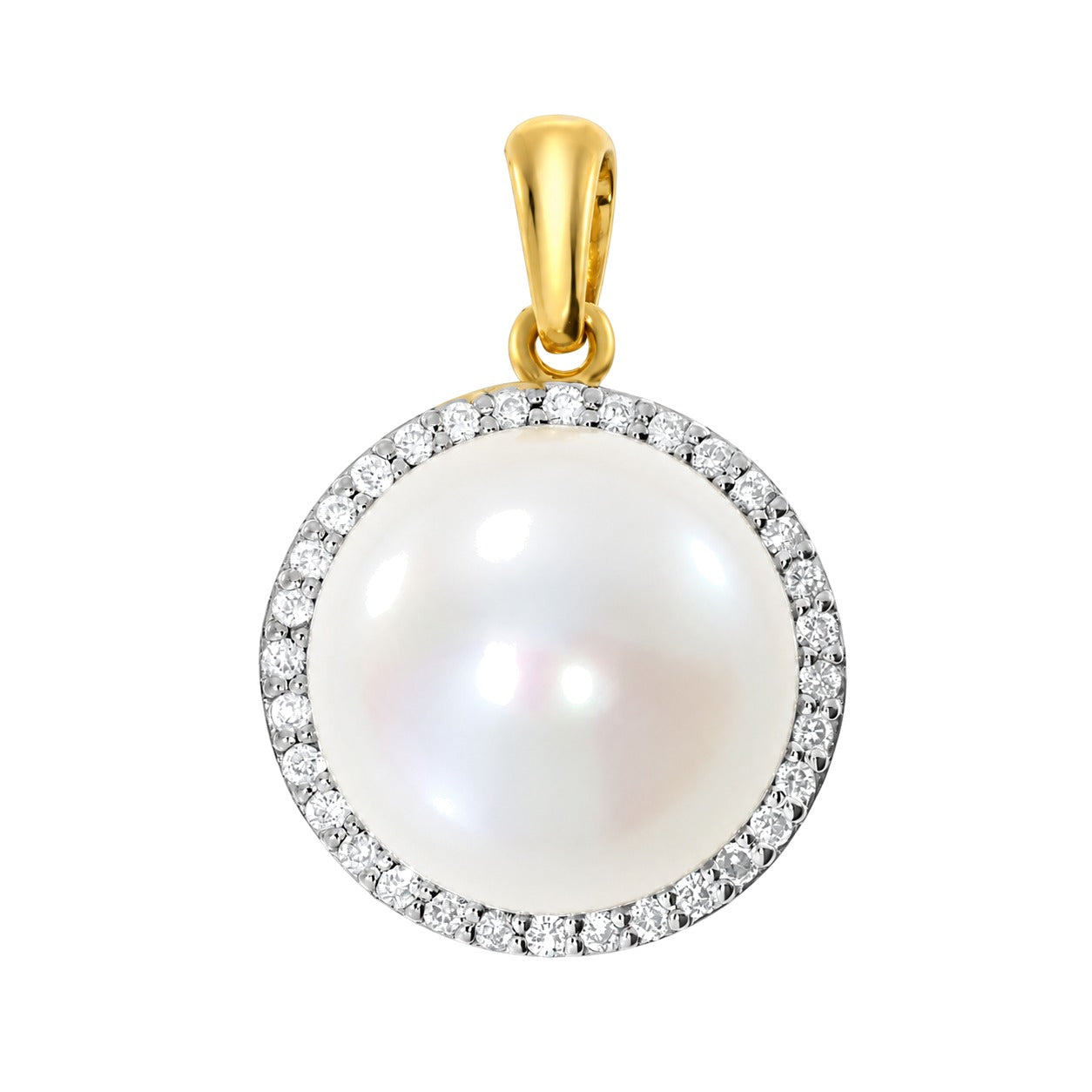 Halssmykke i 14kt Gult/Hvitt Gull (585), 0,15 ct TW/SI Diamant og 11mm Perle – Diamanthuset
