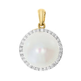Halssmykke i 14kt Gult/Hvitt Gull (585), 0.15ct TW/SI Diamant og 11mm Perle