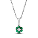 Diamanthalssmykke i hvitt og gult gull, 0.03ct TW/Si og 0.19ct smaragd