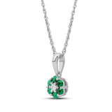 Diamanthalssmykke i hvitt og gult gull, 0.03ct TW/Si og 0.19ct smaragd