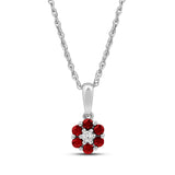 Diamanthalssmykke i hvitt og gult gull, 0.03ct TW/Si og 0.19ct rubin